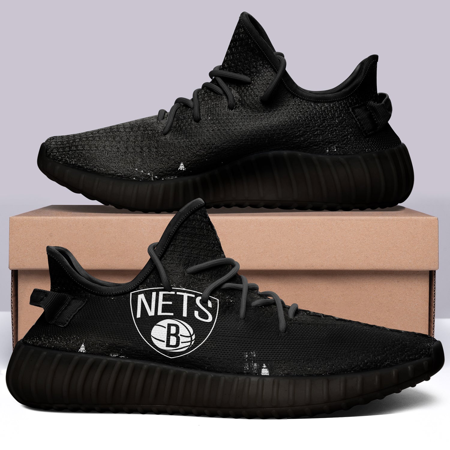 Brooklyn Nets NBA 350v Yeezy Sneakers Black For Men Women Fans