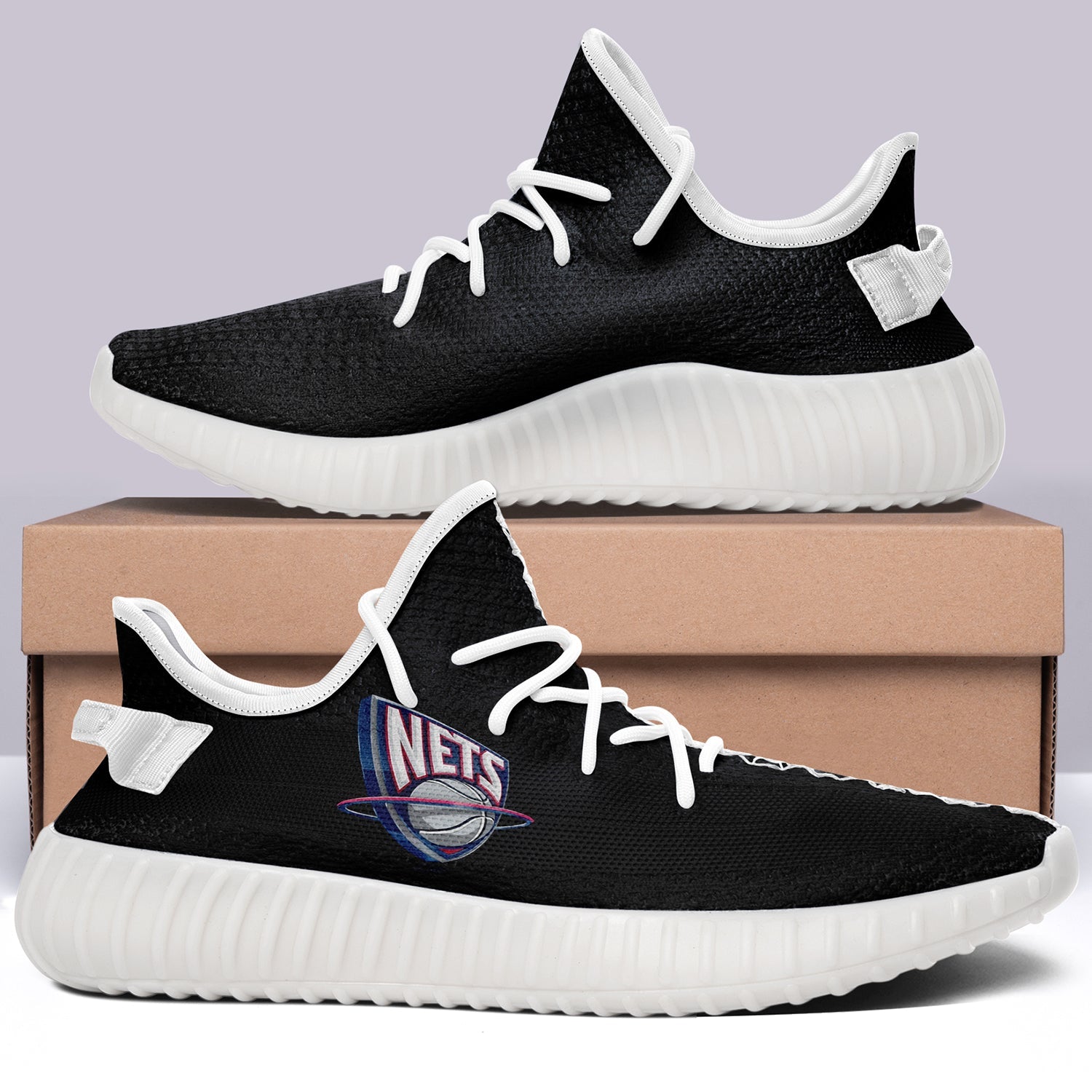 Brooklyn Nets NBA 350v Yeezy Sneakers Black For Men Women Fans