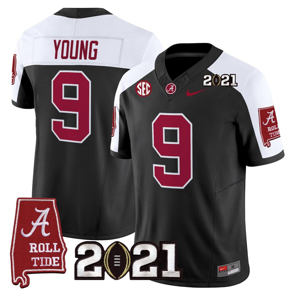 Bryce Young Jersey #9 Alabama 2021 CFP Championship Alabama Map Black Alter