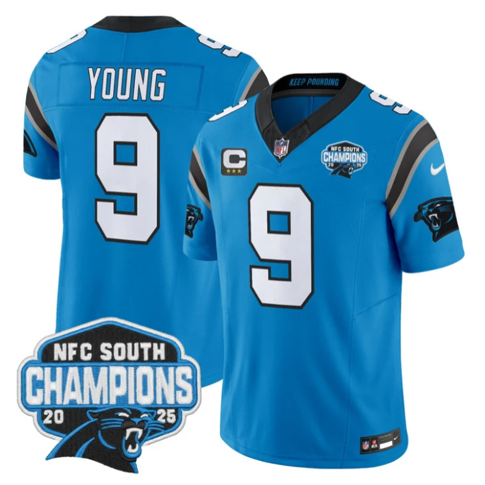 Bryce Young Jersey #9 NFC South Division Champions 2025 Vapor Stitched Blue