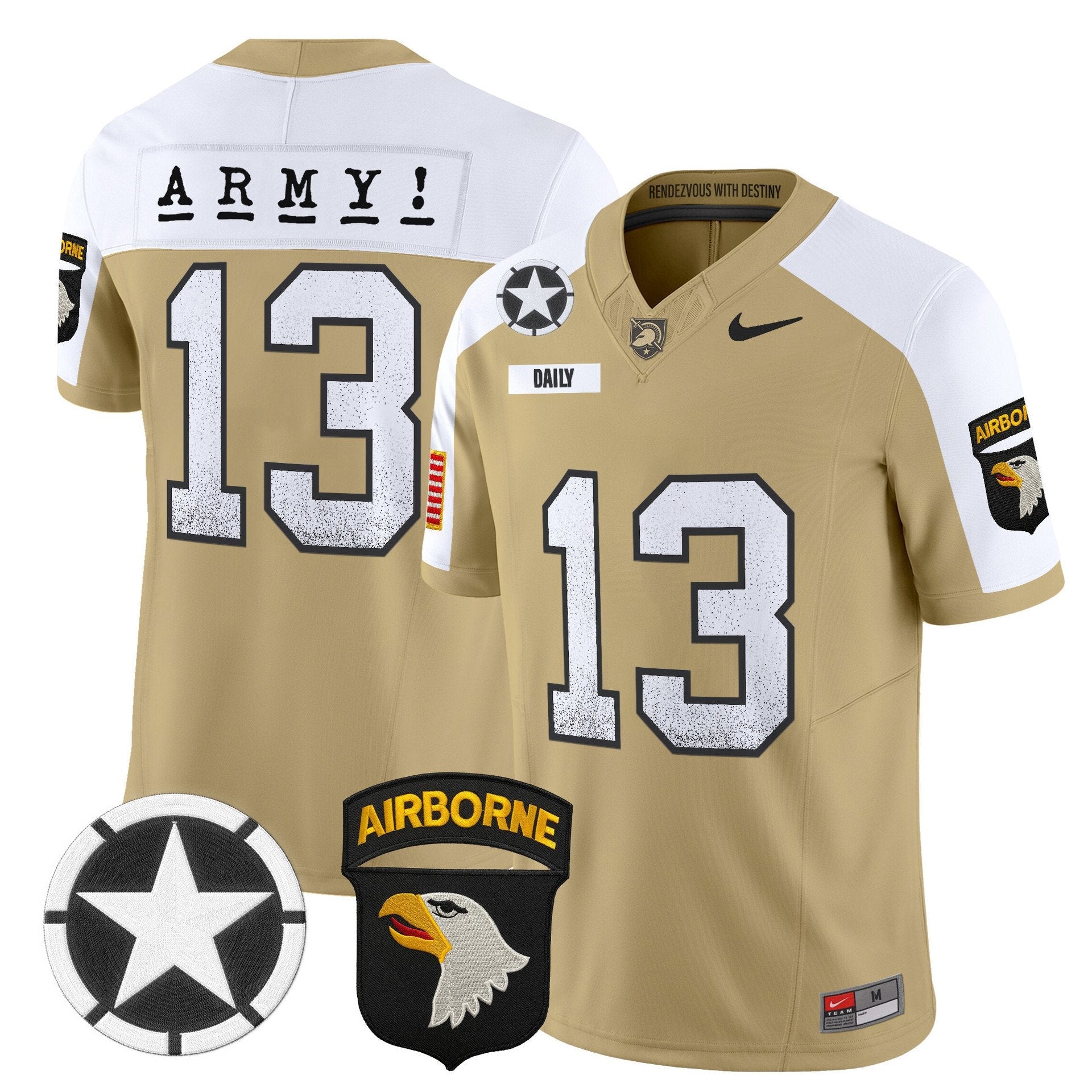Bryson Daily Jersey #13 Army Black Knights 2025 Screaming Eagles Stitched Tan Alter