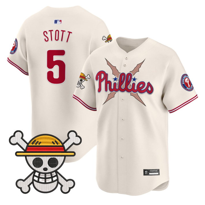 Bryson Stott Jersey #5 Philadelphia Phillies One Piece 2025 Stitched Cream