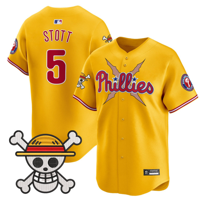 Bryson Stott Jersey #5 Philadelphia Phillies One Piece 2025 Stitched Gold