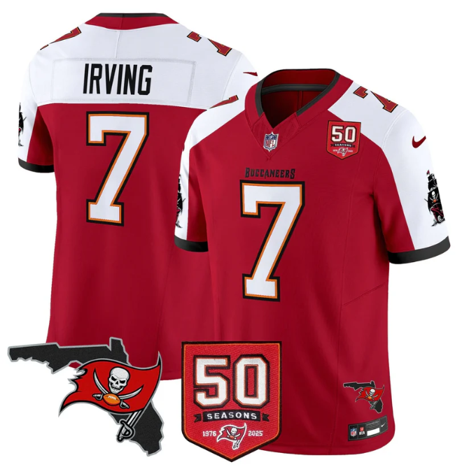 Bucky Irving Jersey #7 50 Seasons 1976-2025 Vapor Limited Stitched Red Alter