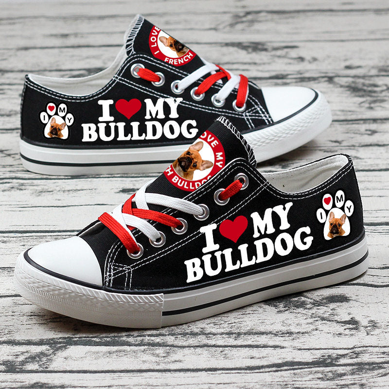 Bulldog Canvas Sneakers Shoes For Men Women Fans