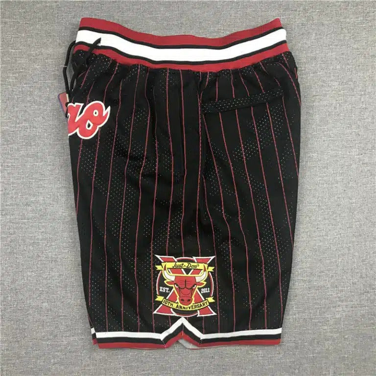 Chicago Bulls _CHICAGO_ Black and Red Stripe Shorts - Basketball Shorts Store