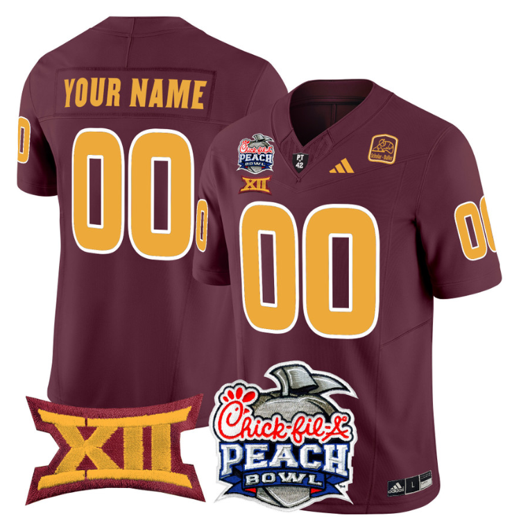 Custom Arizona State Sun Devils Jersey 2025 Peach Bowl Patch Maroon