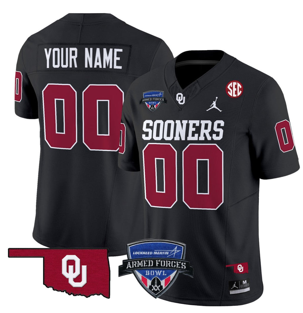 Custom Oklahoma Sooners Jersey 2025 Armed Forces Bowl Patch Vapor Black