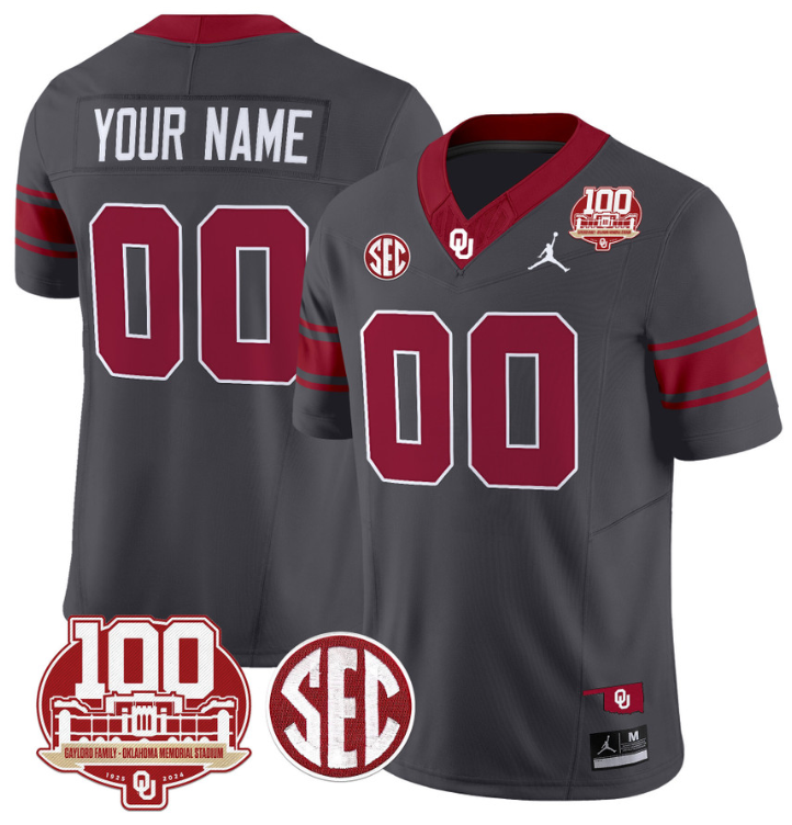 Custom Oklahoma Sooners Jersey Name and Number 100th Anniversary Patch Vapor Limited College Football Stitched Anthracite