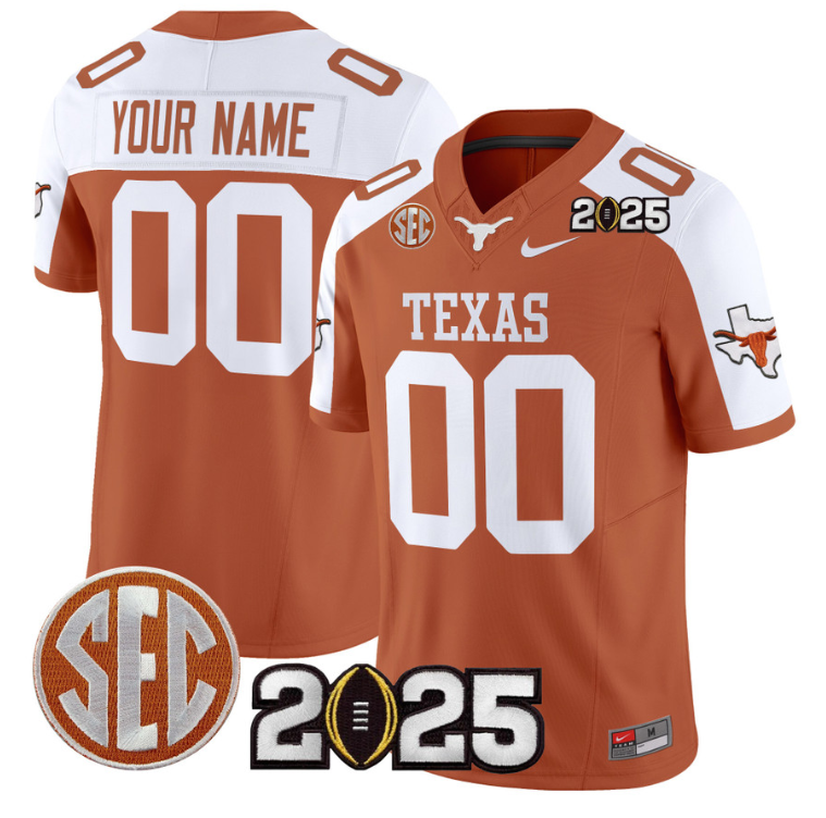 Custom Texas Longhorns Jersey 2025 CFP Final Patch Stitched Orange Alternate