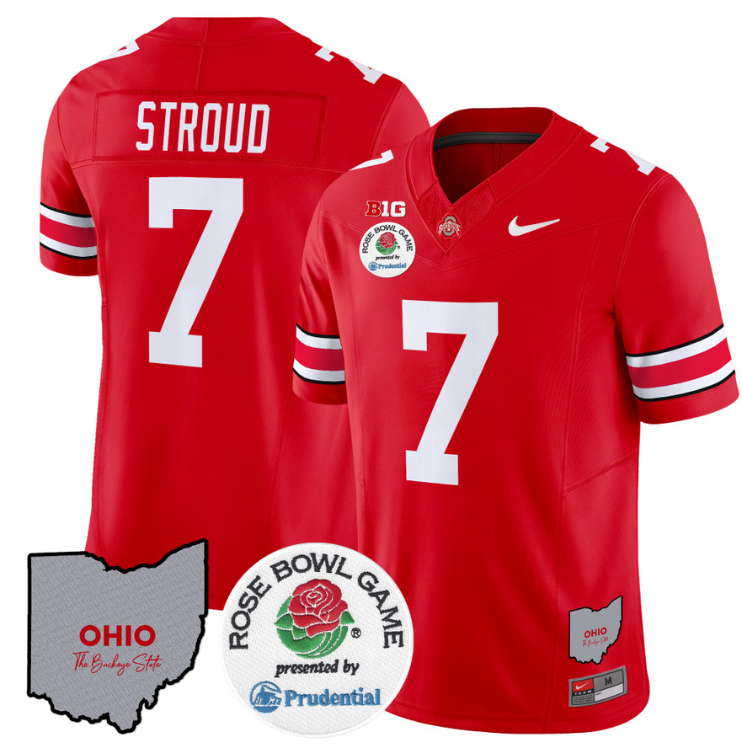C J Stroud Jersey #7 Ohio State Buckeyes Rose Bowl Vapor Limited V2 Red (Copy) (Copy)