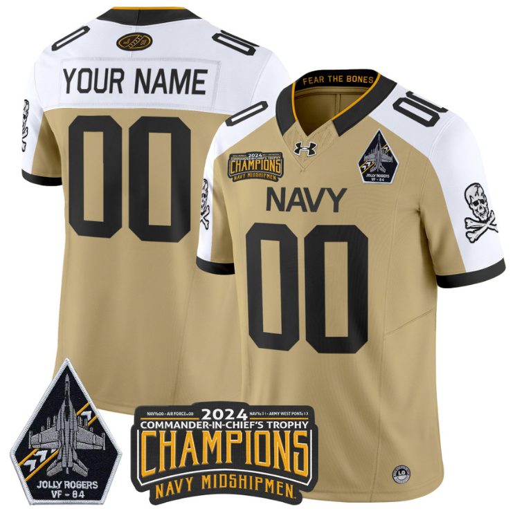 Custom Navy Midshipmen Jersey 2024 Jolly Rogers Champions Patch Navy Alternate