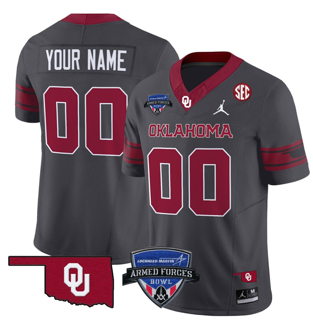Custom Oklahoma Sooners Jersey 2025 Armed Forces Bowl Patch Vapor Anthracite