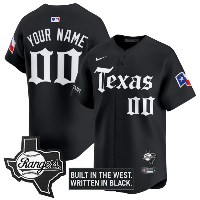 Custom Texas Rangers Jersey Gothic Frontier Edition Vapor Premier Limited Stitched Black