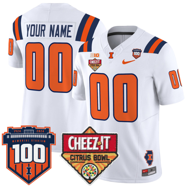 Custom Illinois Fighting Jersey 2025 Cheez-It Citrus Bowl White