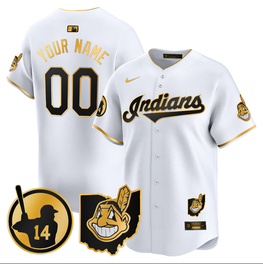 Custom Cleveland Indians Jersey Larry Doby Patch Vapor Premier Limited Stitched White Gold