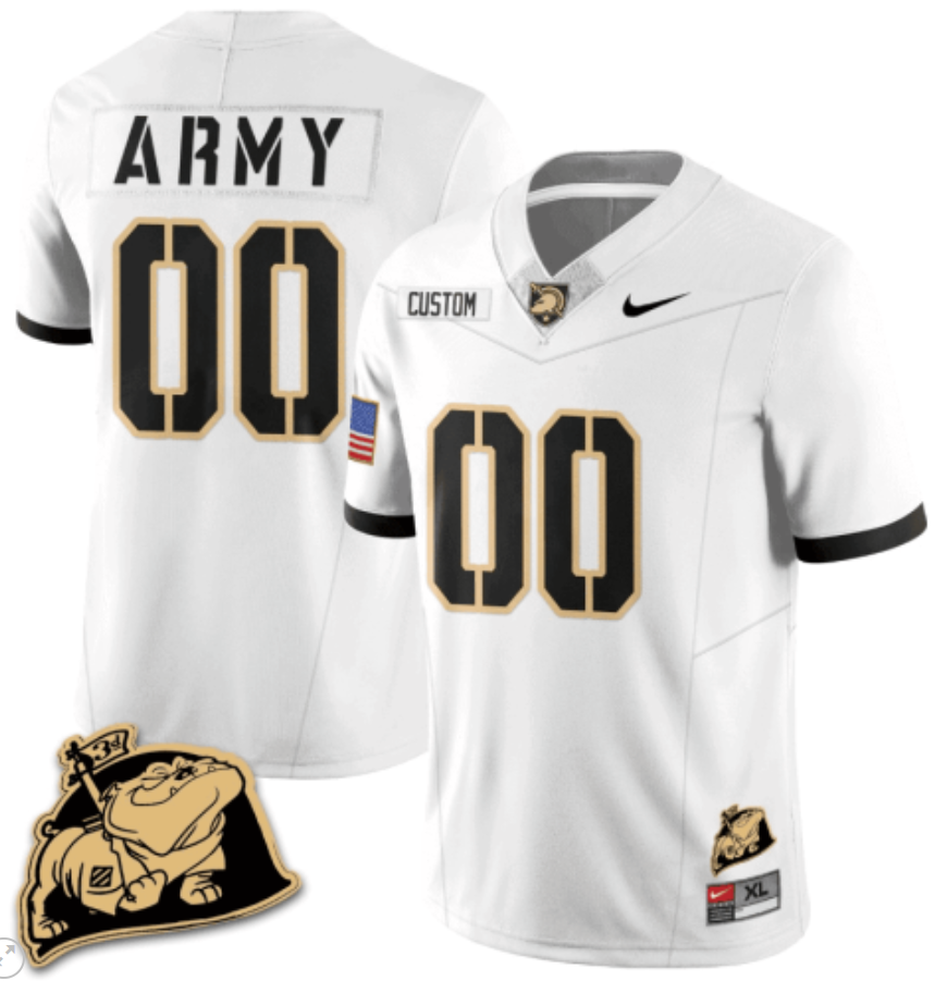 Custom Army Black Knights Jersey Name and Number Rocky The Bulldog Patch Vapor Limited College Football Stitched Black