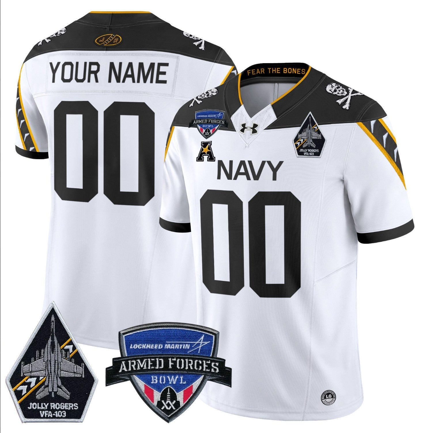 Custom Navy Midshipmen Jersey 2025 Armed Forces Bowl Patch White