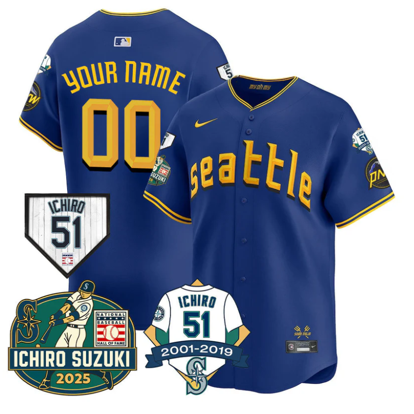 Custom Seattle Mariners Jersey Name, Number Ichiro Suzuki Stitched City Connect