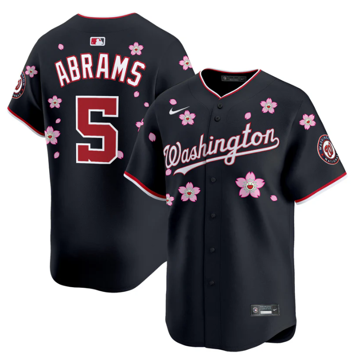 CJ Abrams Jersey #5 Washington Nationals Cherry Blossom Vapor Premier Limited Stitched Navy