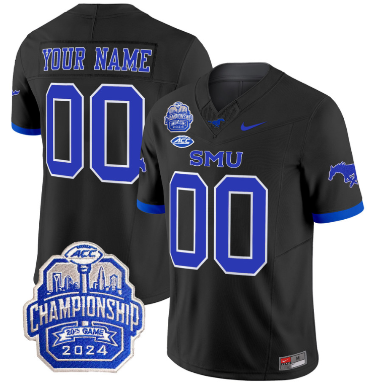 Custom SMU Mustangs Jersey 2024 ACC Championship Patch Football Black