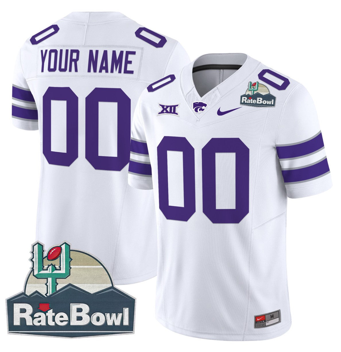 Custom Kansas State Wildcats Jersey 2025 Rate Bowl Patch Football White