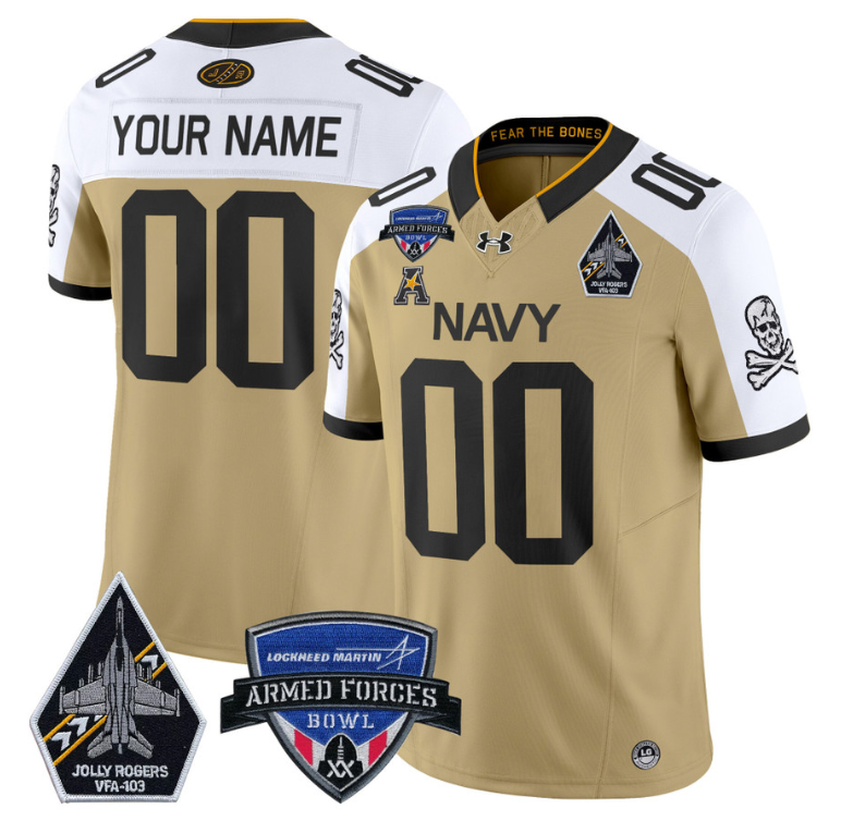 Custom Navy Midshipmen Jersey 2025 Armed Forces Bowl Football Gold Alternate