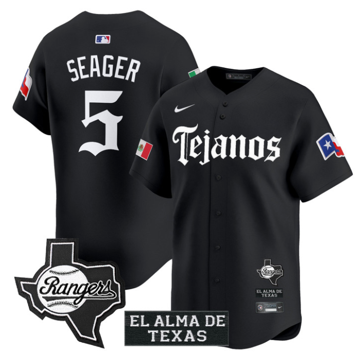 Corey Seager Jersey #5 Texas Rangers Mexico Tejano Barrio Style Vapor Limited Stitched Black