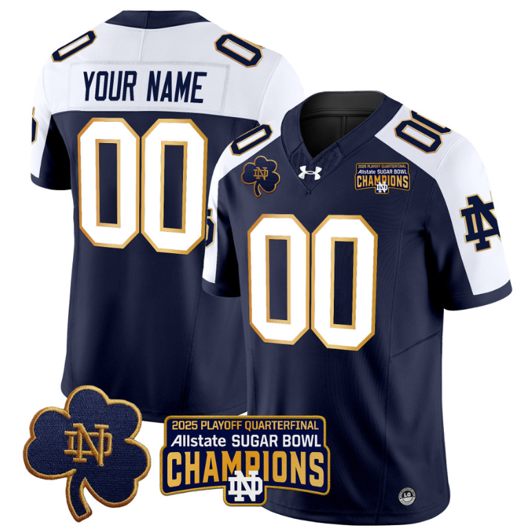 Custom Notre Dame Jersey 2025 Playoff Sugar Bowl Champions Navy Alternate