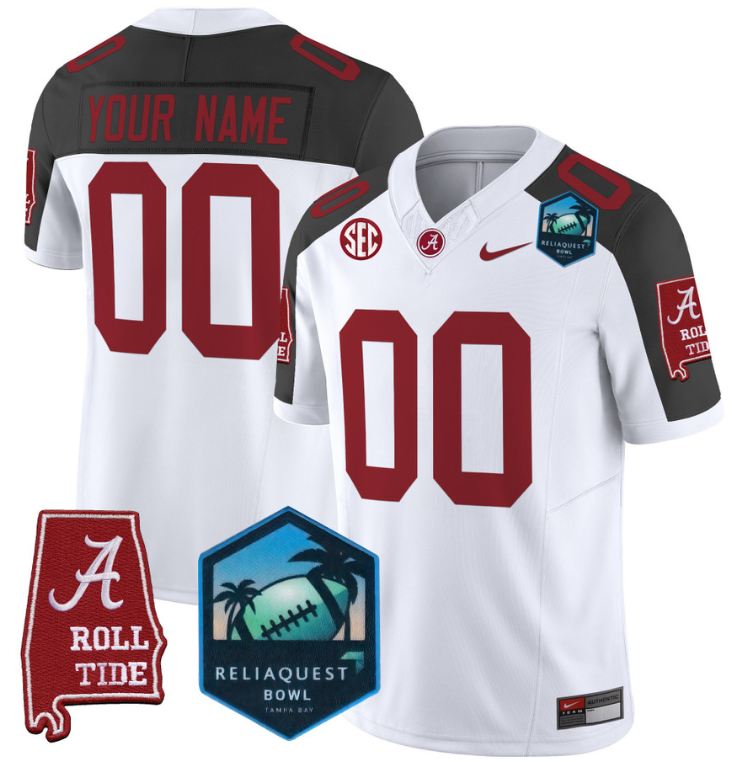 Custom Alabama Crimson Tide Jersey 2025 ReliaQuest Bowl Patch White
