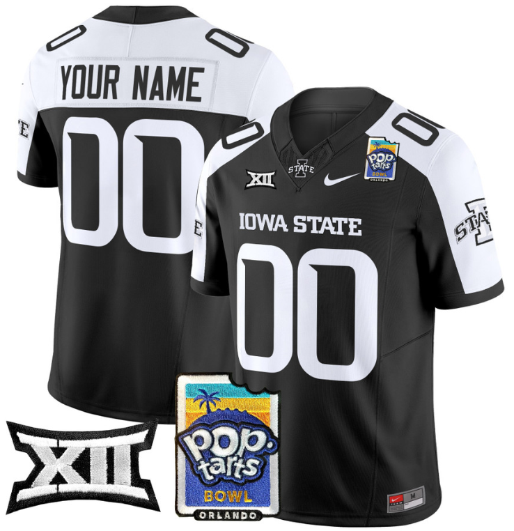 Custom Iowa State Cyclones Jersey 2025 PopTarts Bowl Patch Black Alternate
