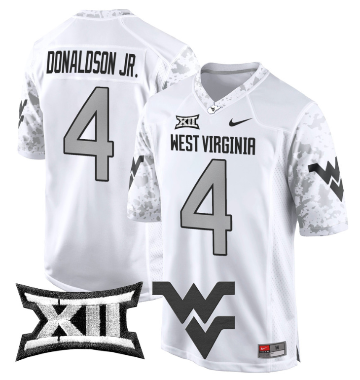 CJ Donaldson Jr Jersey #4 West Virginia Mountaineers Game Football White