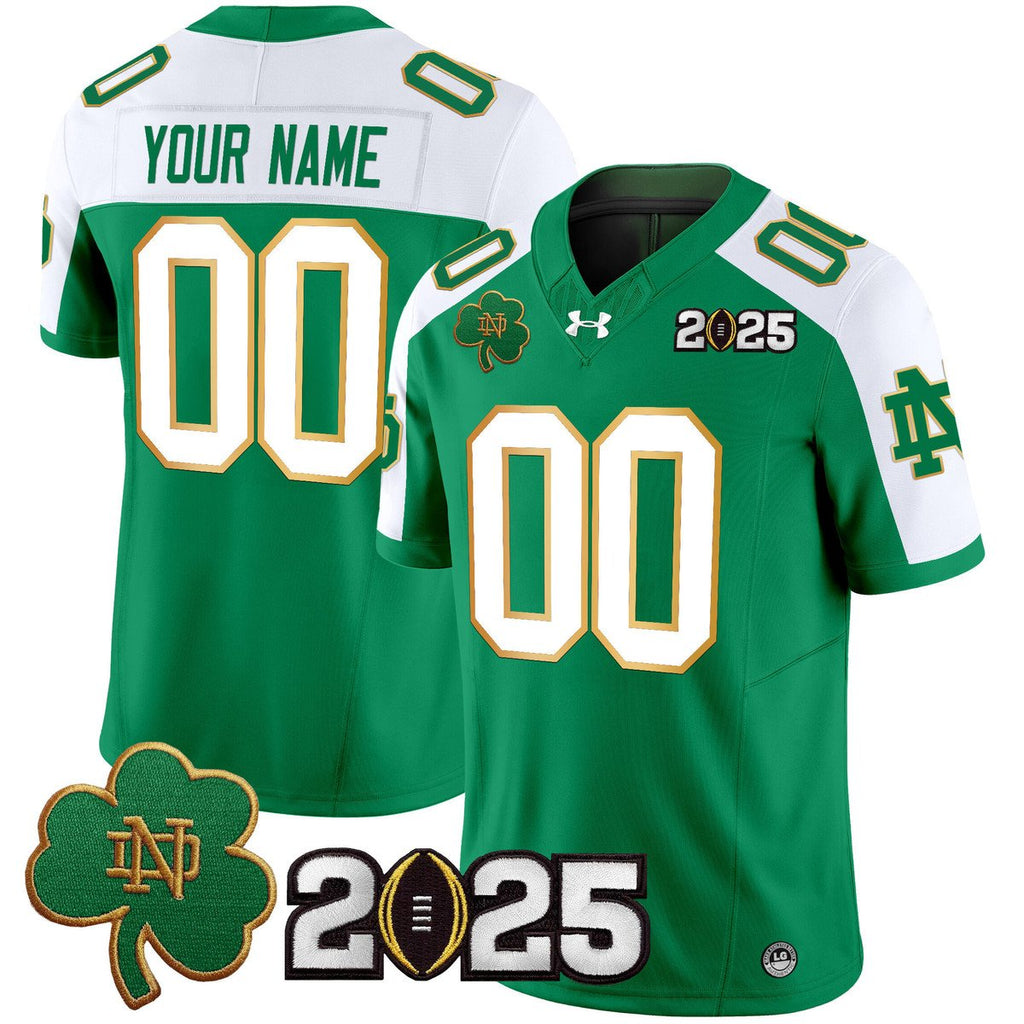 Custom Notre Dame Jersey Name, Number 2025 CFP Final Patch V3 Stitched Green Alter