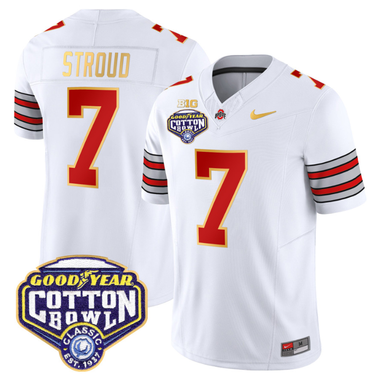 CJ Stroud Jersey #7 Ohio State 'Heritage Stripe' Cotton Bowl White