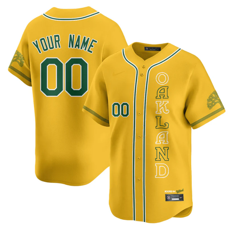 Custom Oakland Athletics Jersey Name, Number City Connect Concept Stitched Yellow