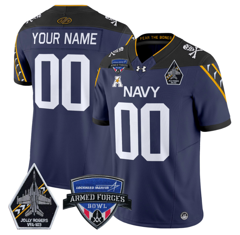 Custom Navy Midshipmen Jersey 2025 Armed Forces Bowl Patch Football navy