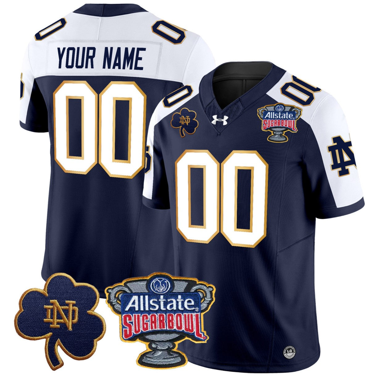 Custom Notre Dame Jersey Name, Number 2024 Sugar Bowl Patch V2 Navy Alternate
