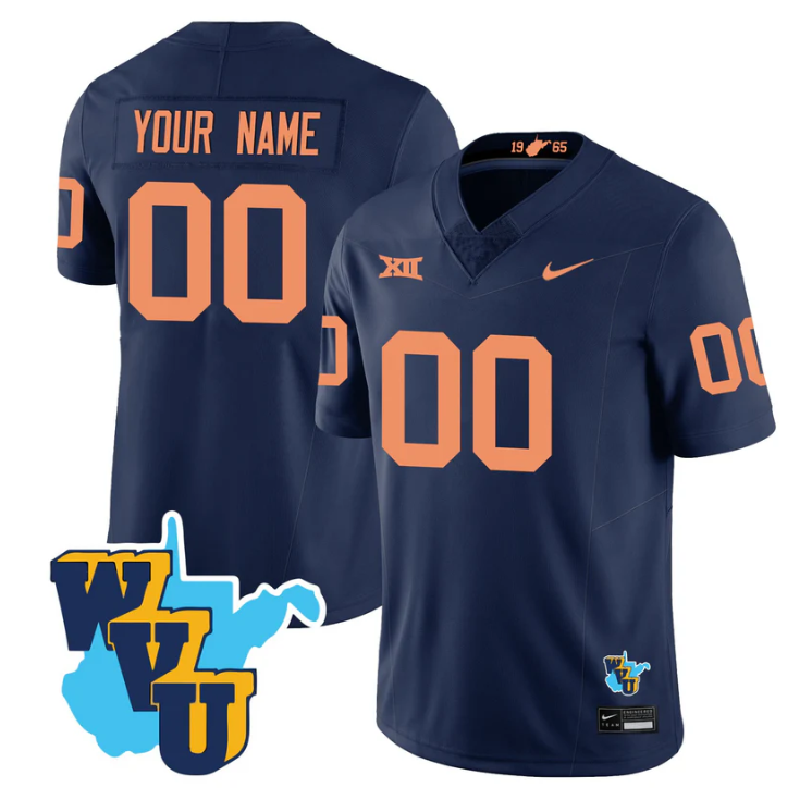 Custom West Virginia Mountaineers Jersey 1965-2025 Throwback Stitched Navy