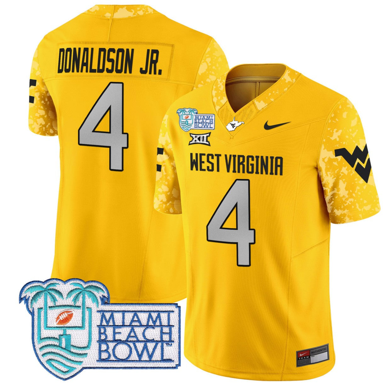 CJ Donaldson Jr Jersey #4 West Virginia Mountaineers 2025 Miami Beach Bowl Goal