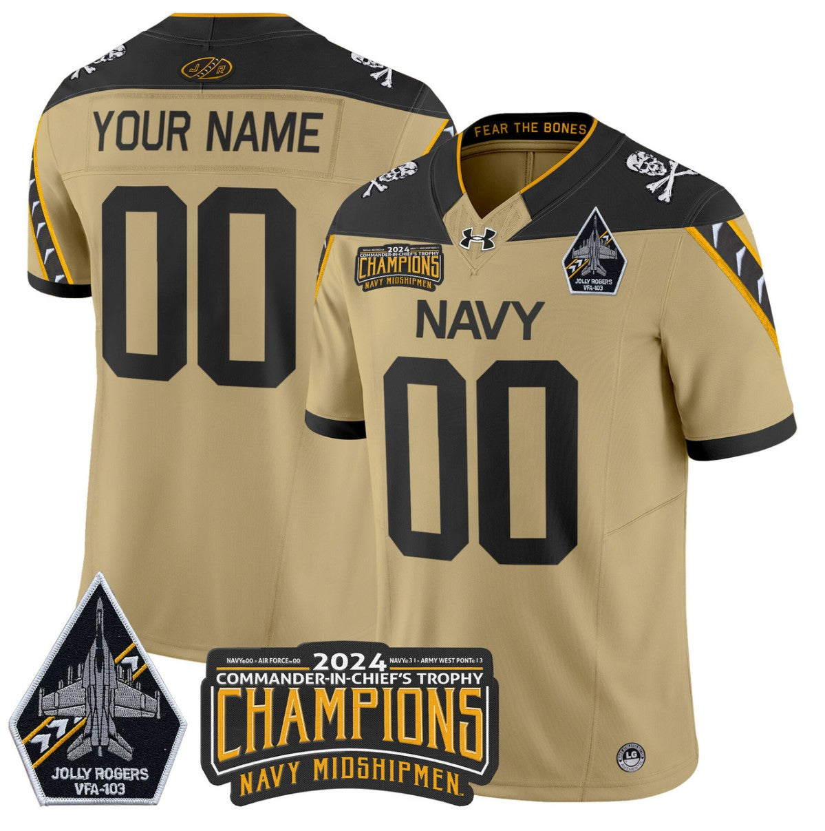 Custom Navy Midshipmen Jersey Commander-in-chief's Trophy Champions Gold