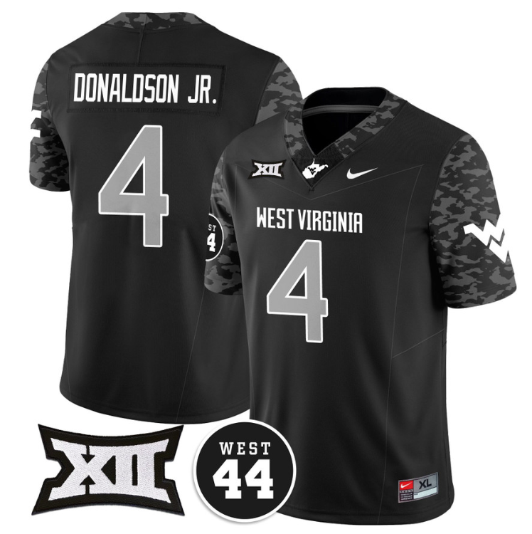 CJ Donaldson Jr Jersey #4 West Virginia Mountaineers 2024 Vapor Limited Football Honor Jerry West Stitched Coal