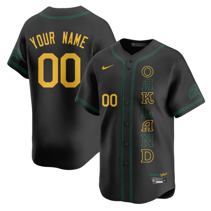 Custom Oakland Athletics Jersey Name, Number City Connect Concept Stitched Black