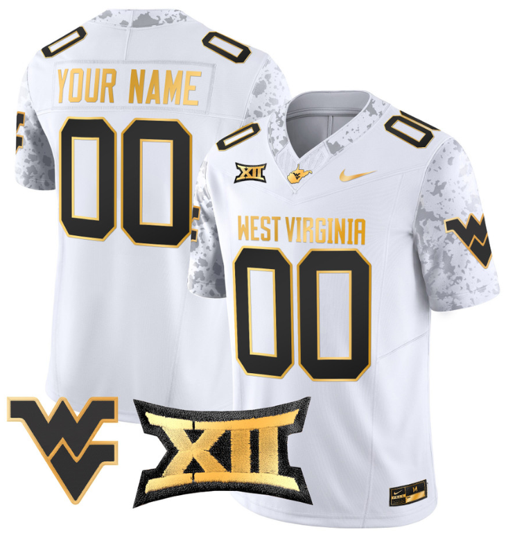 Custom West Virginia Mountaineers Jersey Name, Number Gold Vapor Football White Gold