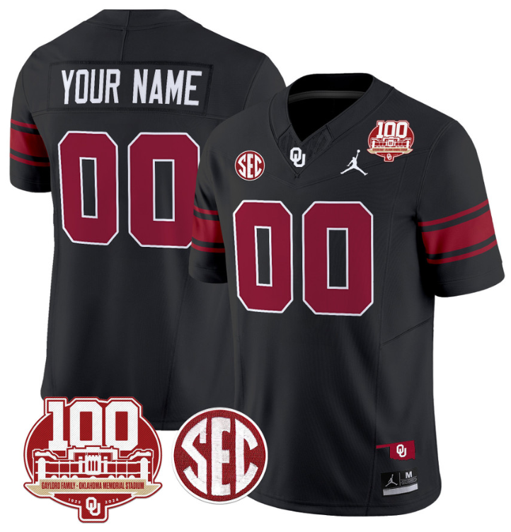 Custom Oklahoma Sooners Jersey Name and Number 100th Anniversary Patch Vapor Limited College Football Stitched Black