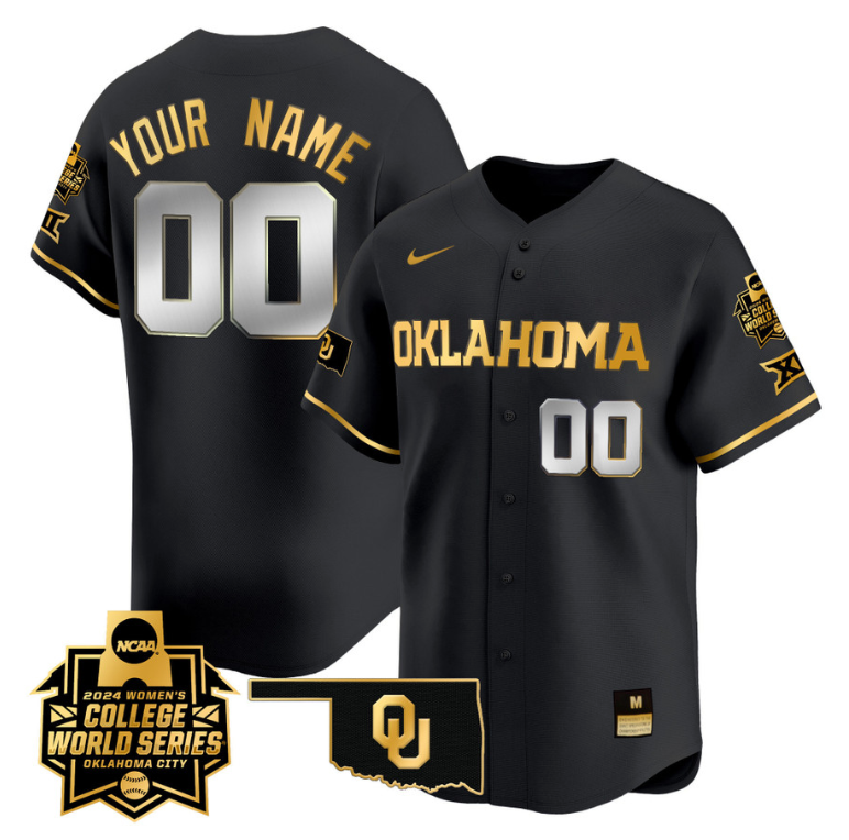 Custom Oklahoma Sooners Jersey 2024 College World Series Vapor Premier Limited NCAA Baseball Stitched Black Gold