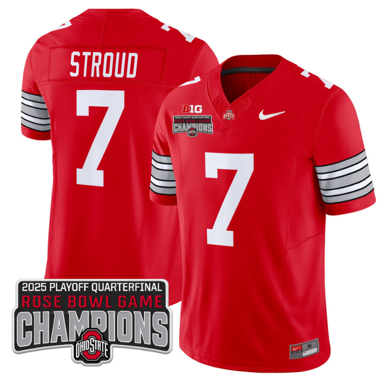 CJ Stroud Jersey #7 Ohio State 2025 Rose Bowl Champions Patch Red