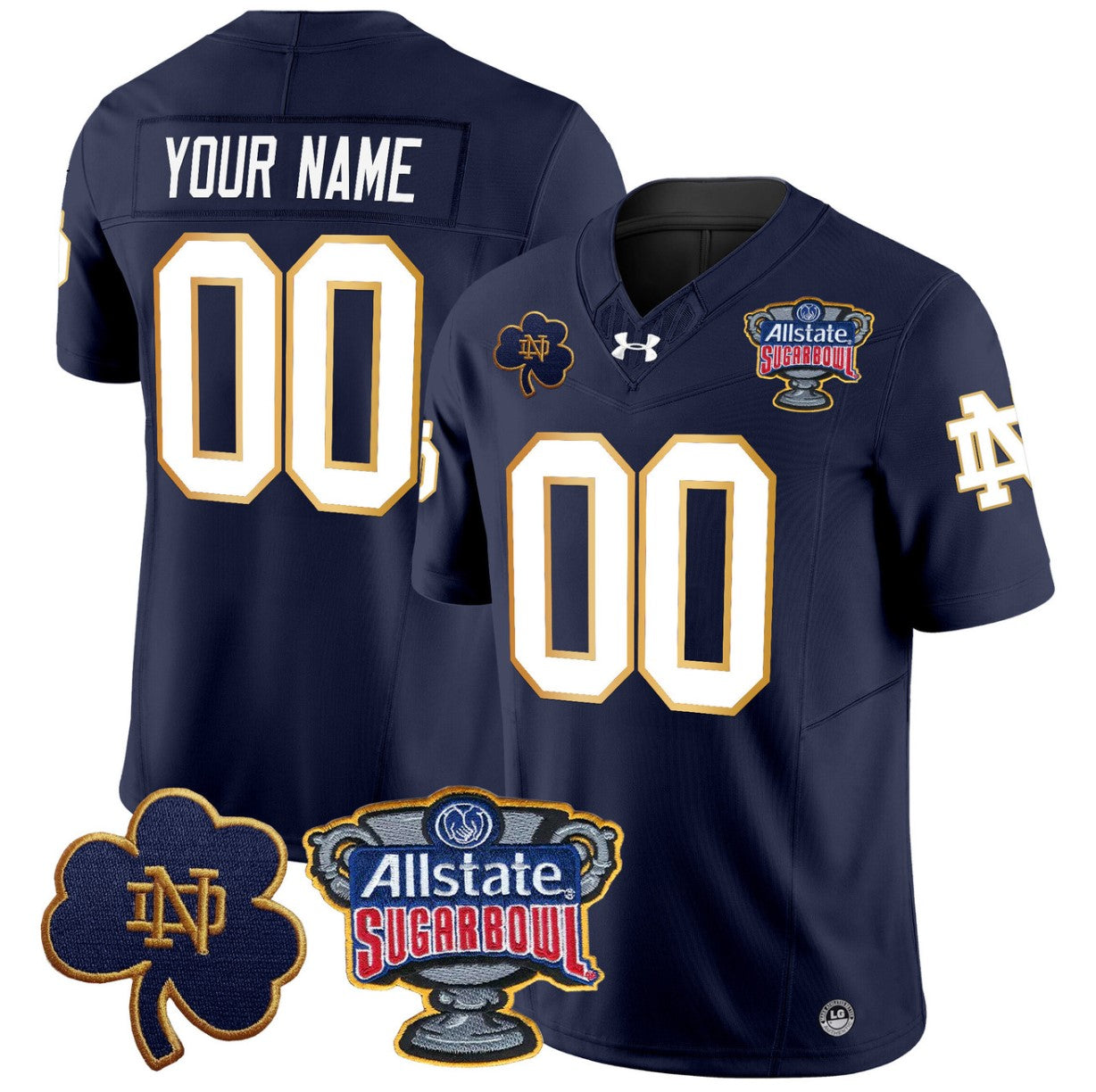 Custom Notre Dame Jersey Name, Number 2024 Sugar Bowl Patch V2 Stitched Navy