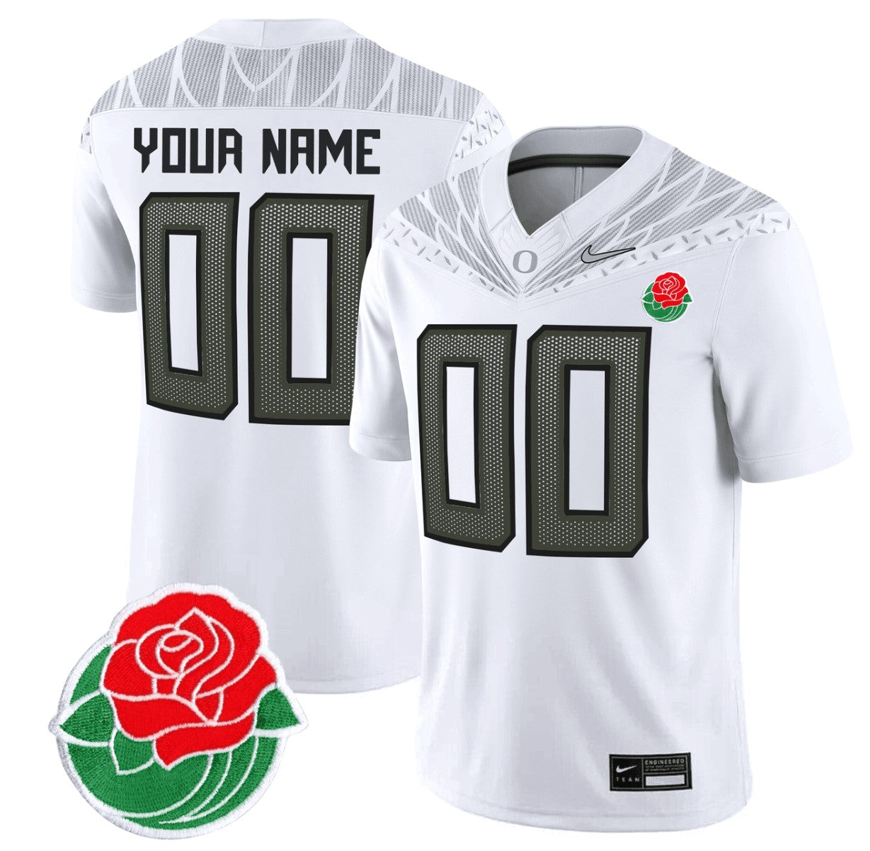 Custom Oregon Ducks Jersey Rose Bowl Patch Vapor Football Stitched White