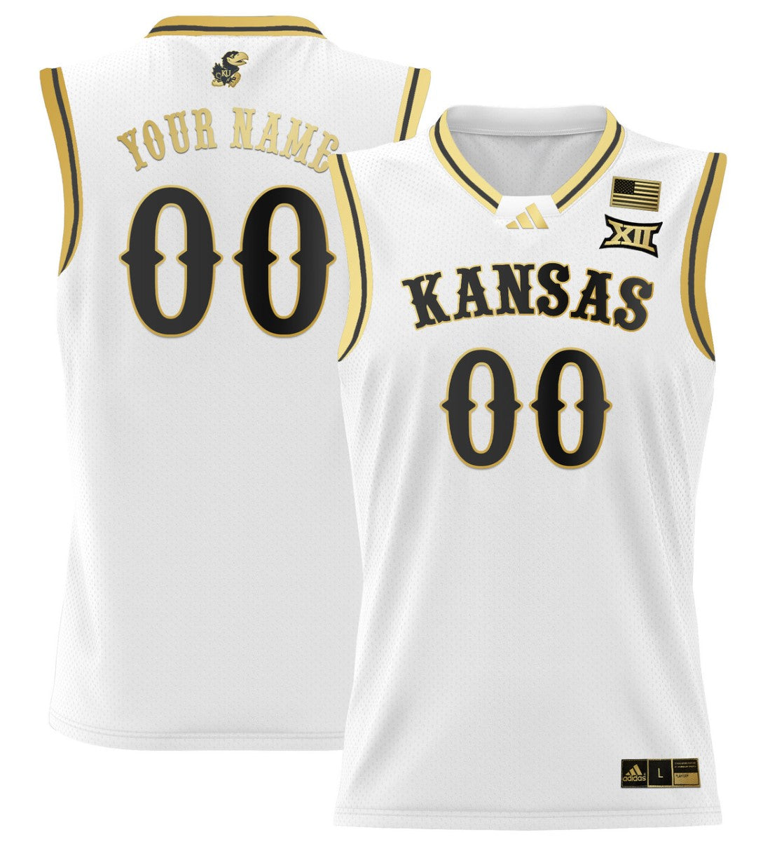 Custom Kansas Jayhawks Jersey 2024 Lightweight Basketball Stitched White Gold