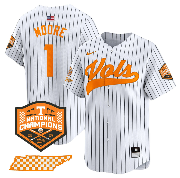 Christian Moore Jersey #1 Tennessee Volunteers Baseball 2024 Champions Vapor Premier Limited  Pinstripe
